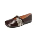 Dark brown patent leather ballet flat with decorative floral cross strap design - EU 35 / Brown