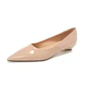Elegant nude pointed-toe flat shoes for women with glossy patent leather finish - EU 35 / Nude