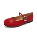 Classic red Mary Jane flats with contrasting texture and silver buckle strap detail - EU 35 / Red