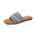Sandalias planas de mujer en tweed tejido azul y blanco con plantilla marrón acolchada - EU 35 / Azul