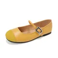 Yellow Mary Jane ballet flats with stylish leather and suede stitching and silver buckle - EU 35 / Yellow