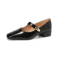 Glossy black patent leather Mary Jane shoes with square toe and gold oval buckle - 35 / Black