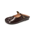 Dark brown patent leather Mary Jane mule with pleated toe and golden buckle - EU 35 / Brown