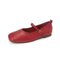 Classic red leather Mary Jane ballet flats with slim buckle strap and soft flat sole - EU 35 / Red
