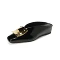 Elegant black patent leather square toe mules with oversized gold buckle decoration - EU 34 / Black