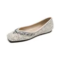Square toe ballet flats with creamy pearls and sparkling rhinestones for wedding - EU 35 / Square Toe (Beige)