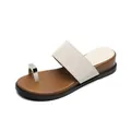 French retro platform toe-loop sandals with beige suede strap and silver buckle accent - EU 34 / Apricot