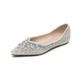 Elegant champagne pointed-toe flats with luxury rhinestones and pearl embellishments - EU 35 / Pointed Toe Style (Champagne)