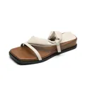 Women's French retro platform slide sandals with cream knotted straps and square toe - EU 35 / Apricot