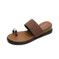 Women's vintage brown platform toe-ring sandals with silver buckle and wedge sole - EU 34 / Brown