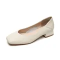 Elegant off-white square-toe pumps with mid block heel for women, minimalist design - EU 34 / Apricot