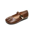 Bailarinas Mary Jane vintage en cuero marrón con punta plisada y hebilla dorada - EU 35 / Marrón