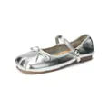 Metallic silver Mary Jane ballet flats with a delicate bow and adjustable buckle strap - 35 / Silver