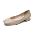 Classic beige square-toe pumps for women with chunky low heel and cushioned insole - EU 34 / Khaki
