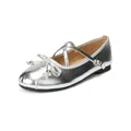 Silver metallic Mary Jane ballet flats with crossover straps and bow detail - EU 35 / Silver