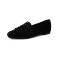 Elegant black velvet ballet flats for women with sparkling rhinestone bead embellishments - EU 35 / Black