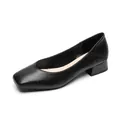 Classic black square toe block heel pumps for women in lychee pattern faux leather - EU 34 / Black