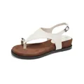 Sandalias de dedo blancas para mujer con cuña marrón y detalles de anillas metálicas - EU 35 / Albaricoque