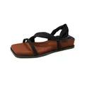 Retro platform square toe sandals with black crisscross straps and brown suede footbed - EU 35 / Black