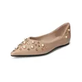Elegantes zapatos planos de punta en cuero albaricoque con perlas y pedrería ámbar - 35 / Nude