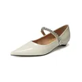 Ivory pointed-toe Mary Jane flat in glossy patent leather with rhinestone pearl strap - 35 / Off White