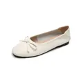 Elegant cream ballet flats with quilted texture and bow detail on white background - 35 / Off White