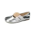 Silver metallic ballet flats for girls with 3D mesh flower and elastic cross straps - EU 35 / Silver