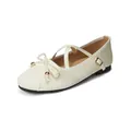 Elegant cream satin Mary Jane ballet flats with cross straps and bow detail - EU 35 / Apricot