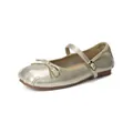 Champagne gold Mary Jane flats with bow detail and adjustable metallic strap - 35 / Champagne