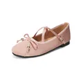 Pink satin Mary Jane ballet flats with ribbon bow and cross-strap buckle closure - EU 35 / Pink