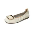 Women's cream square buckle flats with woven texture and comfortable soft sole - EU 35 / Apricot