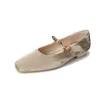 Retro champagne silk Mary Jane shoes with square toe and metallic rivet strap detail - 35 / Champagne