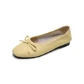 Elegant light yellow ballet flats with embossed texture and delicate bow tie detail - 35 / Yellow