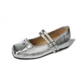 Silver metallic Mary Jane shoes with square toe, double straps and bow decoration - EU 34 / Silver