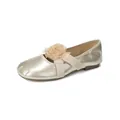 Elegant champagne gold ballet flats with chiffon flower and elastic straps - EU 35 / Champagne