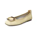 Elegant beige square buckle ballet flats with woven texture for women's daily commute - EU 35 / Yellow