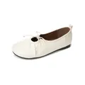 Chic beige ballet flats with round toe, bow detail and elastic opening for daily wear - 35 / Off White