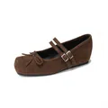 Retro brown suede Mary Jane shoes with square toe, bow detail and double straps - EU 34 / Brown