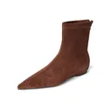 Elegant brown suede pointed toe ankle sock boots with low flat heel for women - EU 35 / Brown