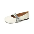 Off-white square toe Mary Jane flats with ballet style cross straps and floral patterns - EU 35 / Apricot