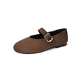 Classic round toe Mary Jane flats in dark brown suede with adjustable buckle strap - EU 35 / Coffee