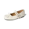 Cream Mary Jane flats with vintage square toe and elegant double buckle bow straps - EU 34 / Apricot