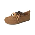 Brown suede flat casual Birkenstock-style shoe with vintage double-colored laces and beads - EU 35 / Acorn
