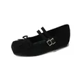 Elegant black Mary Jane flats with square toe, bow detail and double straps in matte finish - EU 34 / Black