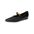 Classic black pointed-toe Mary Jane flat shoes with a decorative gold metal buckle ring - EU 35 / Black