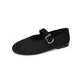 Classic black suede Mary Jane flats for women with round toe and silver buckle strap - EU 35 / Black