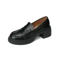 Mocasines de plataforma en cuero negro con tacón grueso y correa penny de perfil - EU 35 / Negro