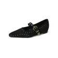 Retro pointed toe Mary Jane flat shoes in black suede with gold stud embellishments - EU 35 / Black