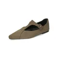 Retro olive green suede pointed toe flat shoes with T-strap buckle for women - 35 / Army Green