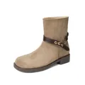 Taupe suede platform ankle boots with decorative leather buckle strap and round toe - EU 35 / Khaki